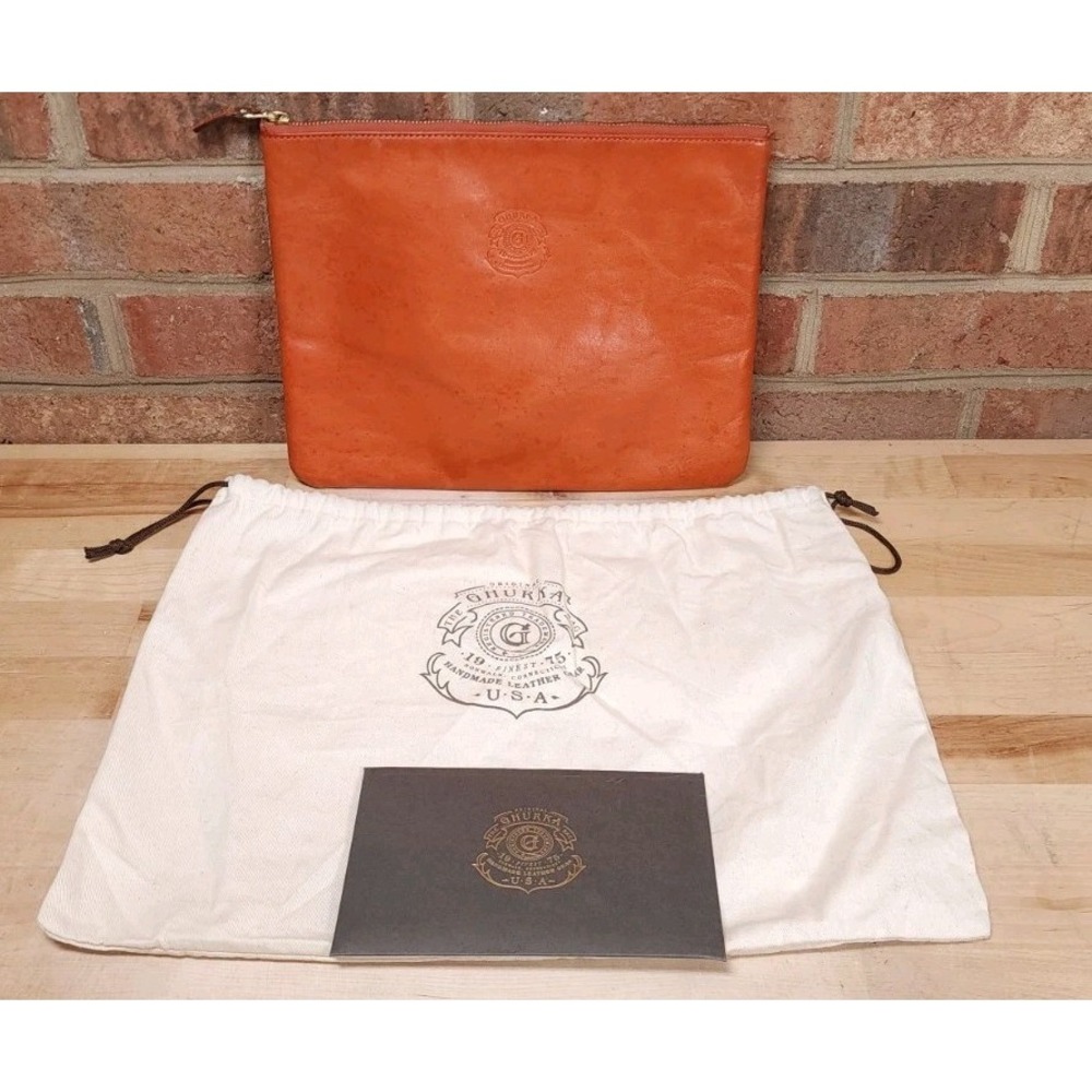 Ghurka Leather Pouch 11 Inch Zip Satchel Bag Brown